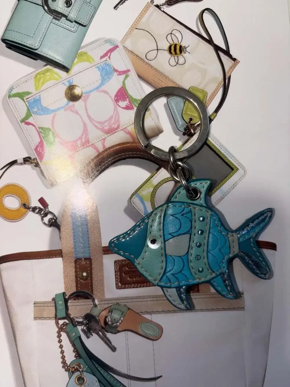 Coach Leather Tropical Fish Bag Charm Key Fob